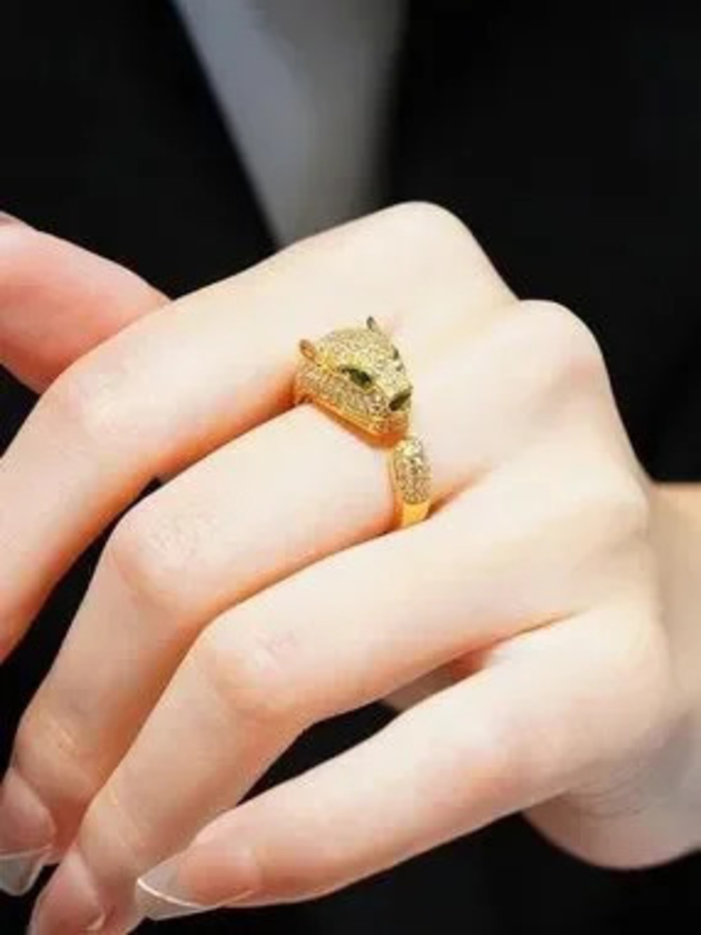 Luxury Panther Wrap Ring with Emerald Eyes